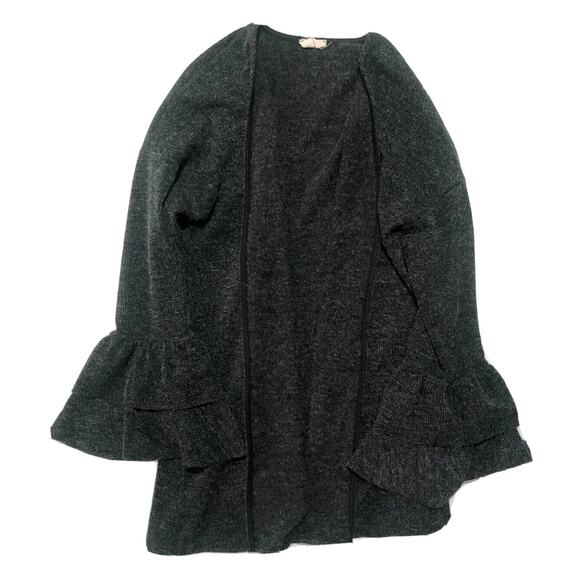 143 Story Dark Gray Boho Knit Cardigan w/ Long Sleeve & Ruffles Size Medium - Picture 6 of 9
